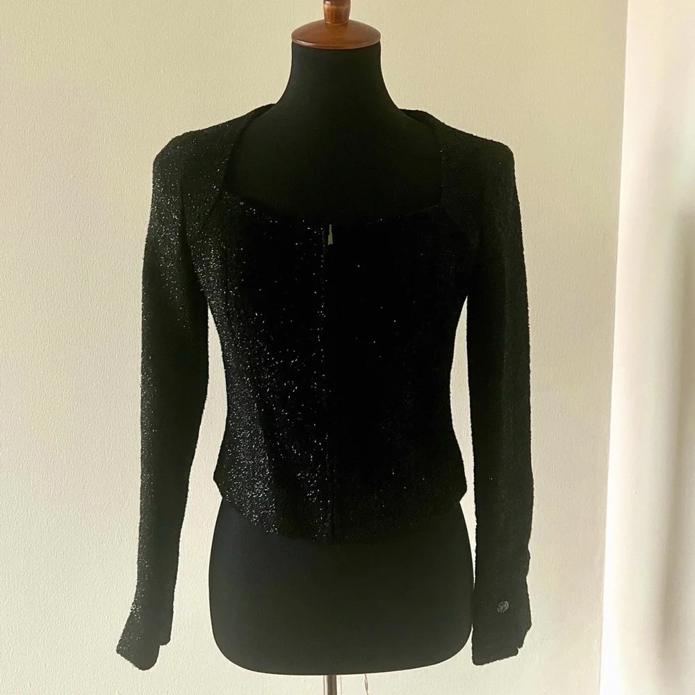 CHANEL Iridescent Tweed Black Zip Crop Jacket NEW - 38 / 2